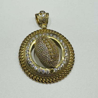 10K GOLD FOOTBALL PENDANT WITH WHITE SAPPHIRE- WEIGHT: 19.3gm