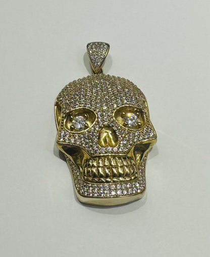 10K GOLD SKULL PENDANT WITH WHITE SAPPHIRE- WEIGHT: 14.5gm
