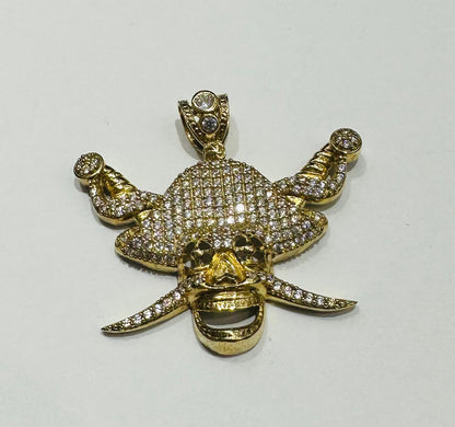 10K GOLD SKULL PENDANT WITH WHITE SAPPHIRE- WEIGHT: 7.5gm