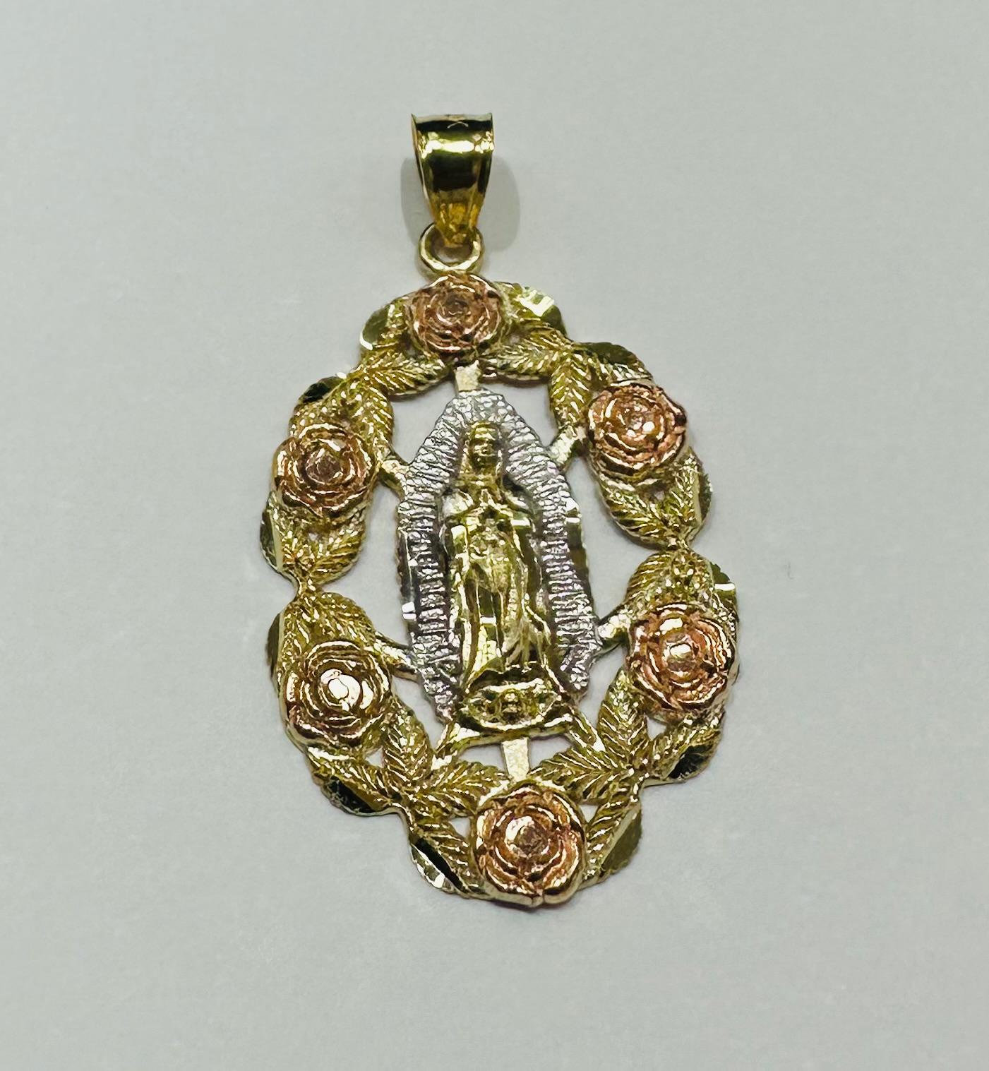 10K GOLD THREE-TONED VIRGIN MARY PENDANT- WEIGHT: 2.4gm