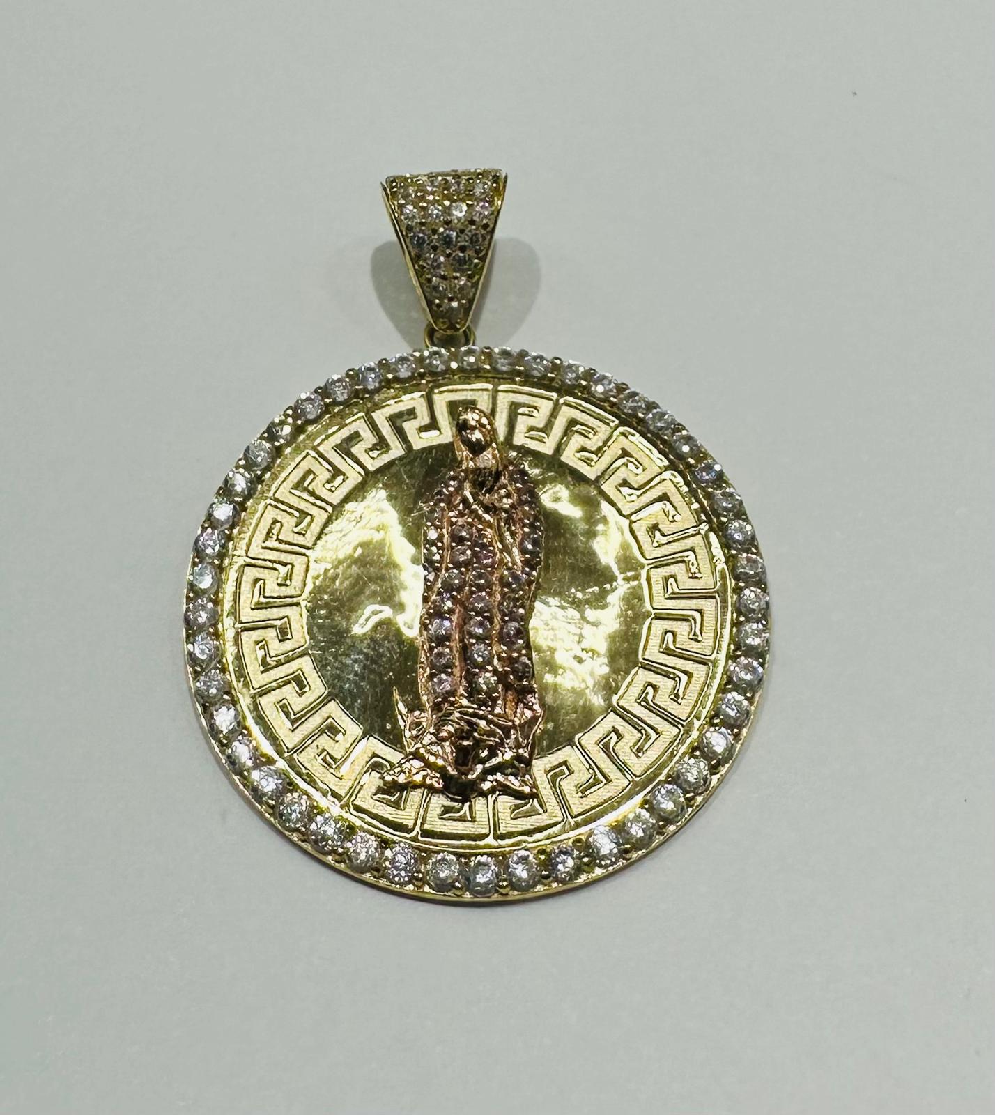10K GOLD TWO TONED VIRGIN MARY PENDANT WITH WHITE SAPPHIRE- WEIGHT: 4.9gm
