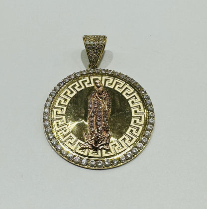 10K GOLD TWO TONED VIRGIN MARY PENDANT WITH WHITE SAPPHIRE- WEIGHT: 4.9gm