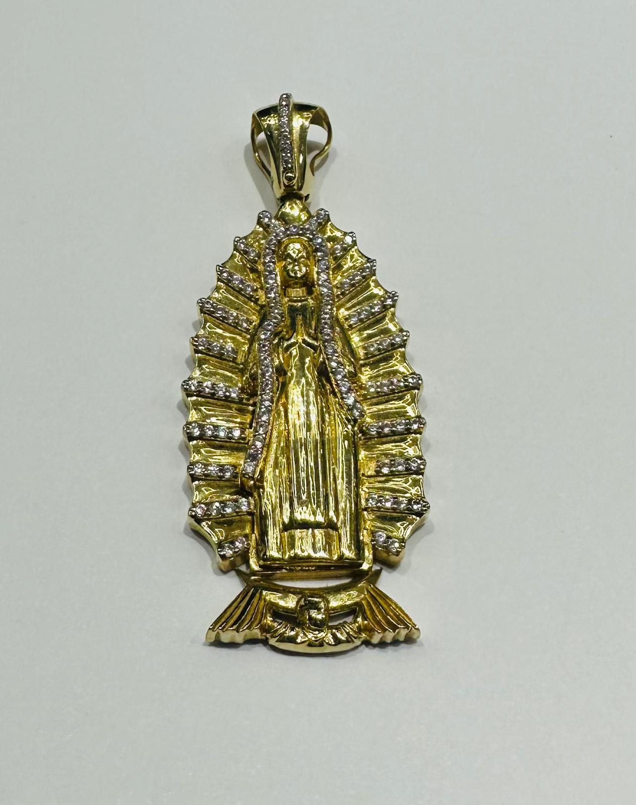 10K GOLD VIRGIN MARY PENDANT WITH WHITE SAPPHIRE- WEIGHT: 6.8gm