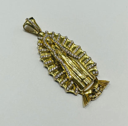 10K GOLD VIRGIN MARY PENDANT WITH WHITE SAPPHIRE- WEIGHT: 6.8gm