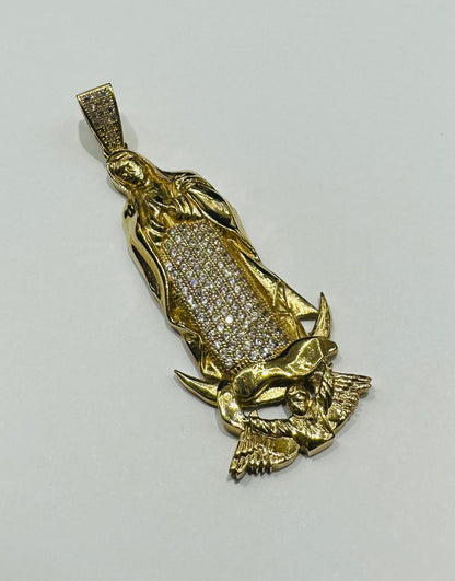 10K GOLD VIRGIN MARY PENDANT WITH SAPPHIRE STONES- WEIGHT: 9.5gm