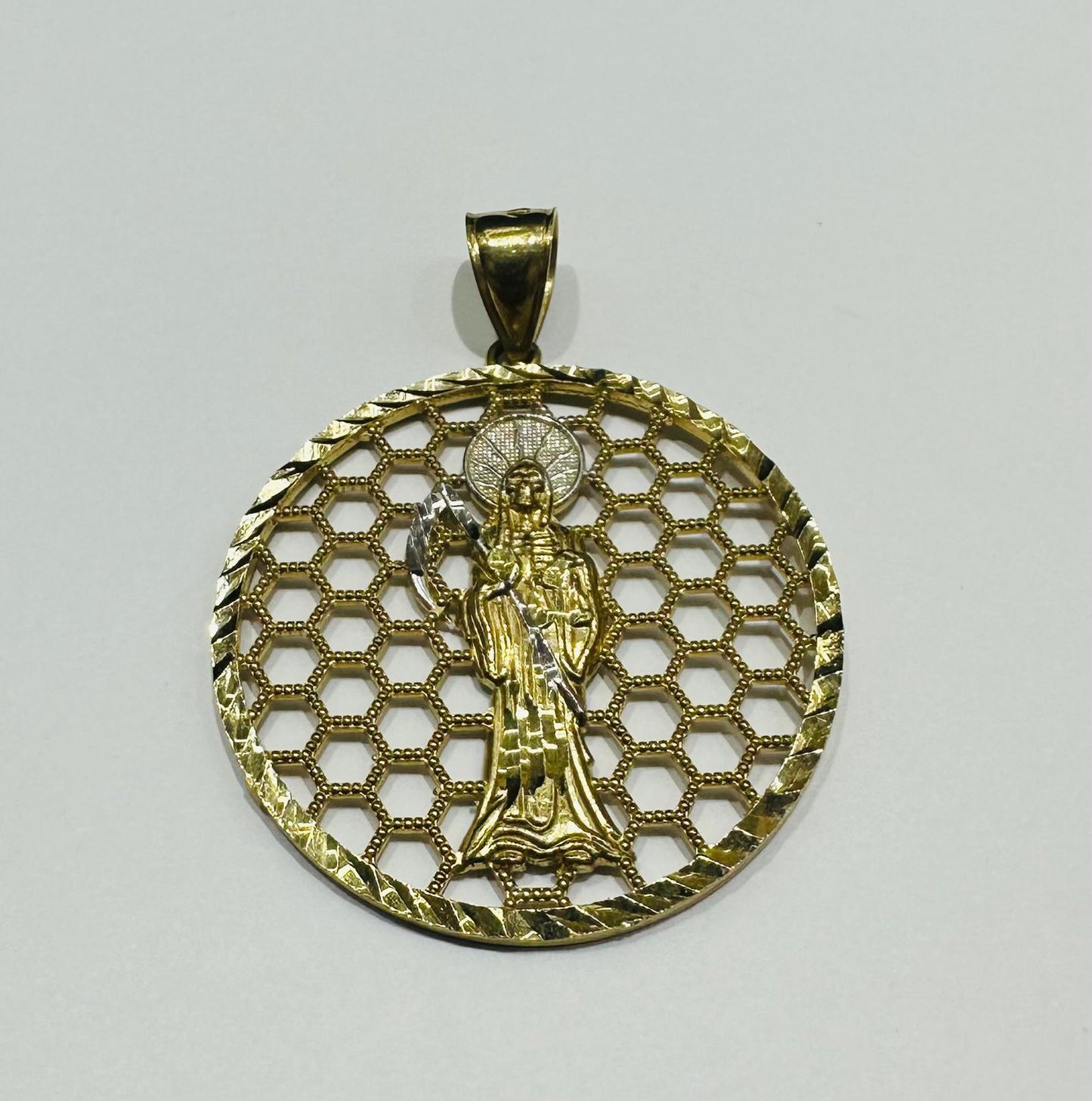 10K GOLD TWO TONED SANTA MUERTE PENDANT- WEIGHT: 8.5gm