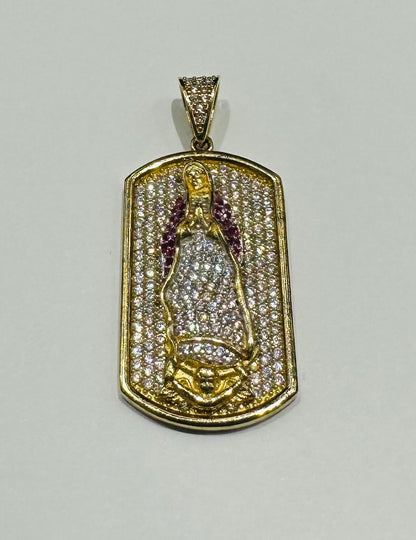 10K GOLD VIRGIN MARY PENDANT WITH SAPPHIRE STONES- WEIGHT: 8.0gm