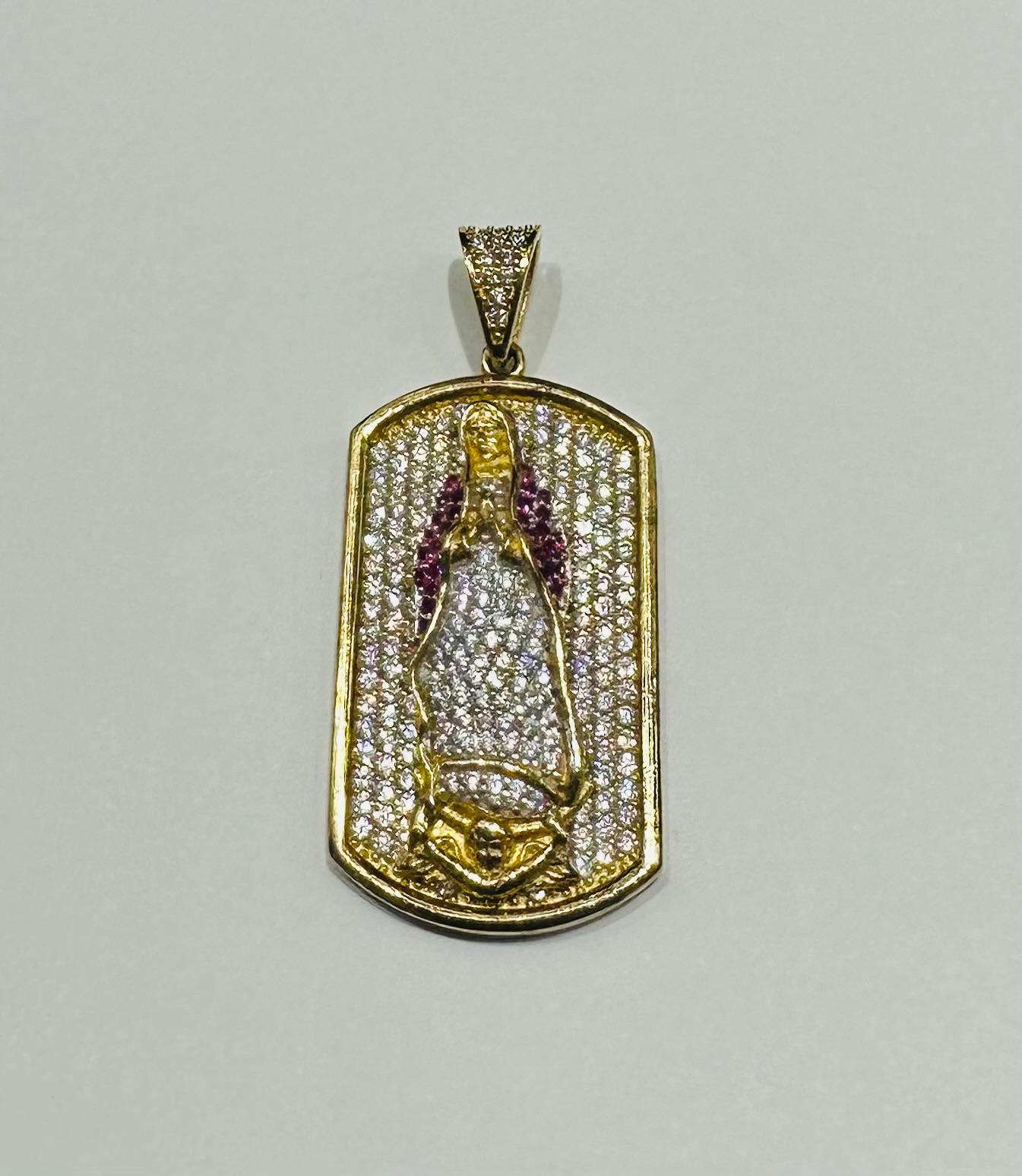10K GOLD VIRGIN MARY PENDANT WITH SAPPHIRE STONES- WEIGHT: 8.0gm