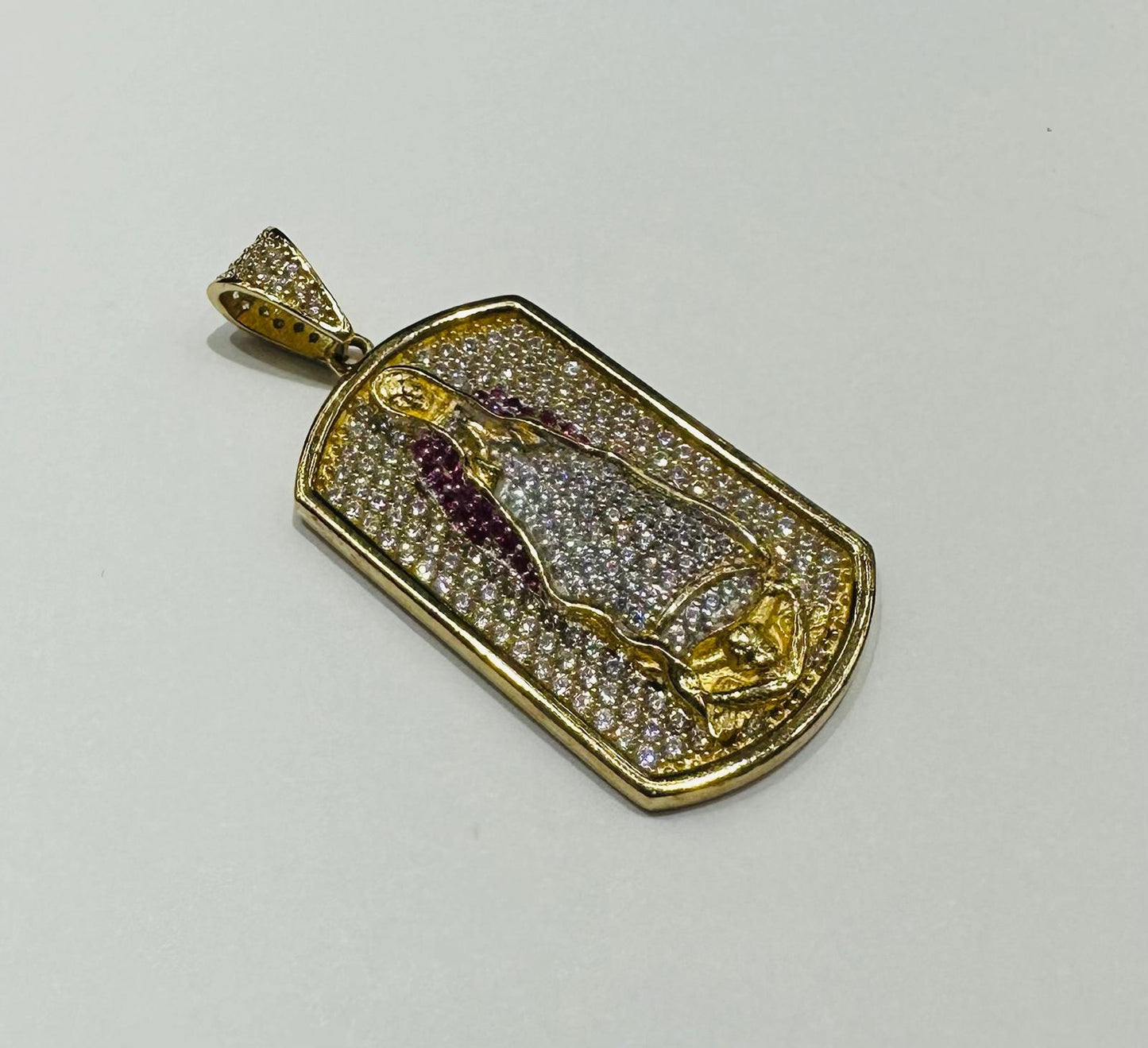 10K GOLD VIRGIN MARY PENDANT WITH SAPPHIRE STONES- WEIGHT: 8.0gm