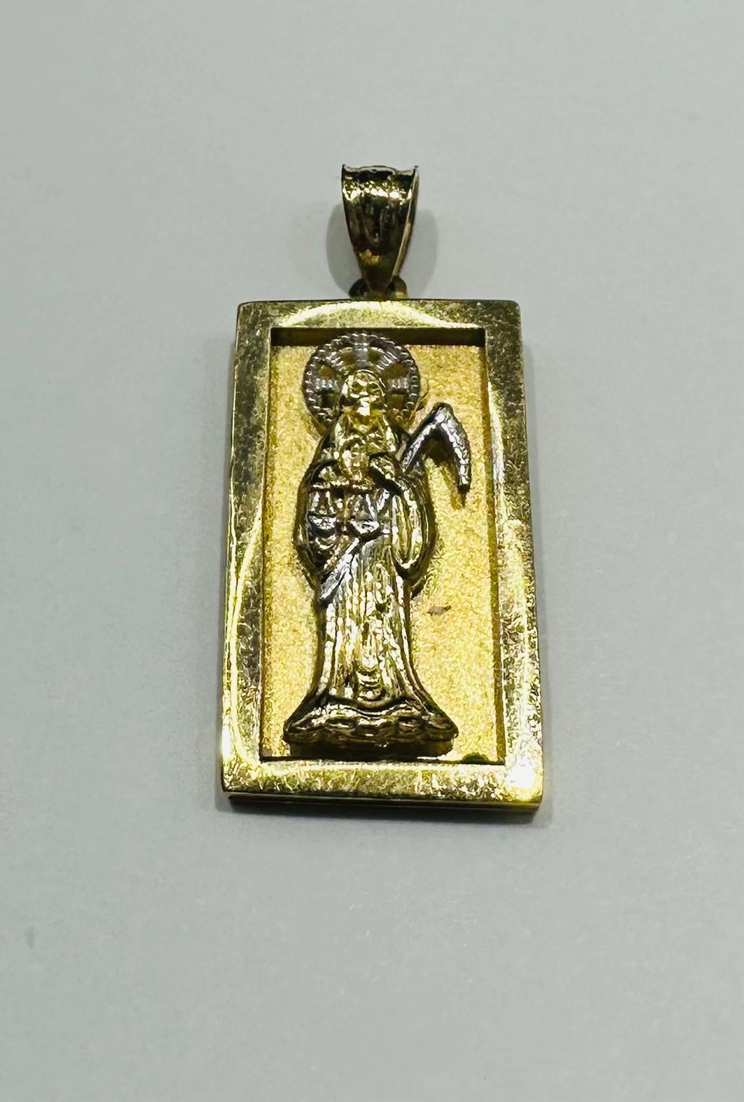 10K GOLD TWO TONED SANTA MUERTE PENDANT- WEIGHT: 3.3gm