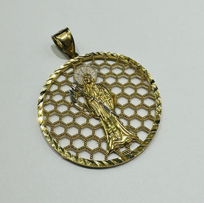 10K GOLD TWO TONED SANTA MUERTE PENDANT- WEIGHT: 8.5gm