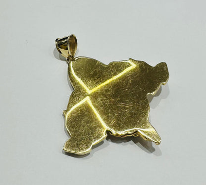 10K GOLD VIRGIN MARY AND PRAYING HANDS PENDANT WITH WHITE SAPPHIRE- WEIGHT: 29.6gm