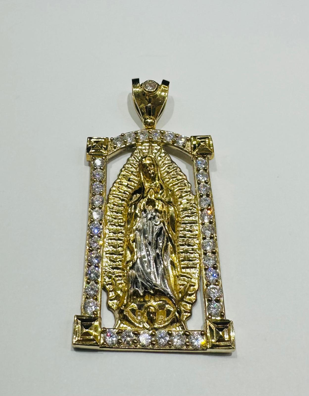 10K GOLD VIRGIN MARY  PENDANT WITH WHITE SAPPHIRE- WEIGHT: 16.9gm