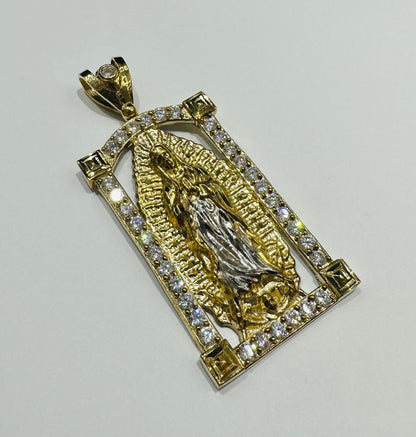 10K GOLD VIRGIN MARY  PENDANT WITH WHITE SAPPHIRE- WEIGHT: 16.9gm