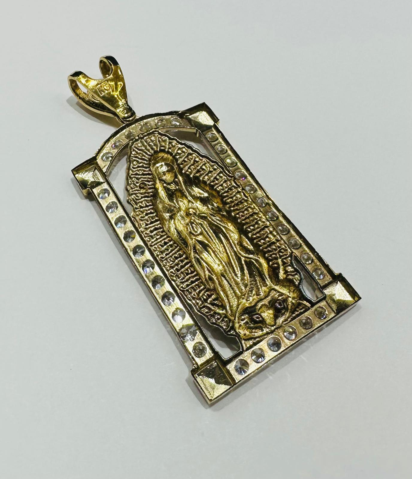 10K GOLD VIRGIN MARY  PENDANT WITH WHITE SAPPHIRE- WEIGHT: 16.9gm