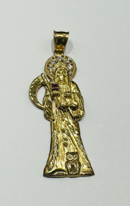 10K GOLD SANTA MUERTE PENDANT WITH SAPPHIRE STONES- WEIGHT: 3.0gm