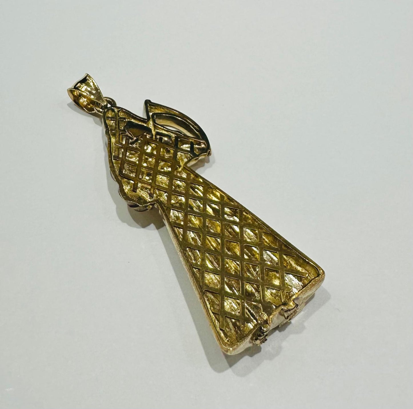 10K GOLD SANTA MUERTE PENDANT WITH SAPPHIRE STONES- WEIGHT: 11.2gm
