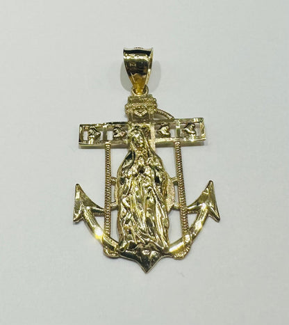 10K GOLD ANCHOR VIRGIN MARY PENDANT- WEIGHT: 3.0gm