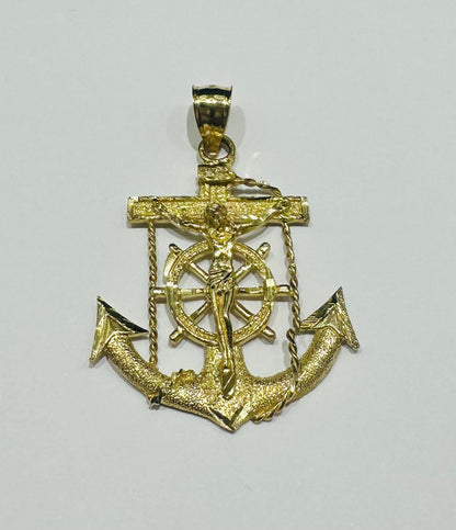 10K GOLD ANCHOR JESUS CROSS PENDANT- WEIGHT: 7.5gm