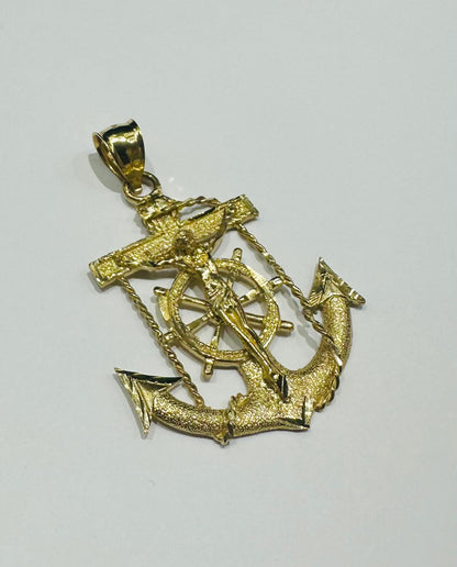 10K GOLD ANCHOR JESUS CROSS PENDANT- WEIGHT: 7.5gm