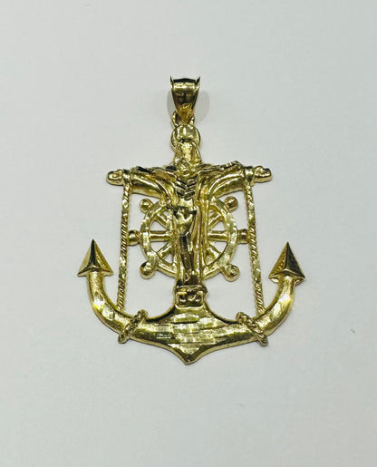 10K GOLD ANCHOR JESUS CROSS PENDANT- WEIGHT: 6.8gm