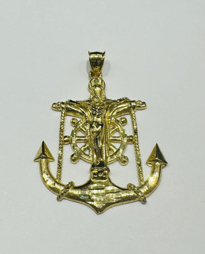 10K GOLD ANCHOR JESUS CROSS PENDANT- WEIGHT: 6.8gm