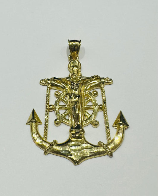 10K GOLD ANCHOR JESUS CROSS PENDANT- WEIGHT: 6.8gm
