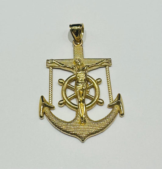 10K GOLD ANCHOR JESUS CROSS PENDANT- WEIGHT: 7.6gm