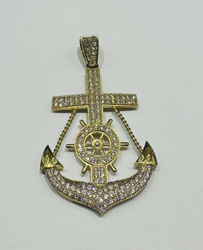 10K GOLD ANCHOR PENDANT WITH WHITE SAPPHIRE- WEIGHT: 5.7gm