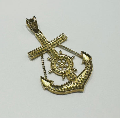 10K GOLD ANCHOR PENDANT WITH WHITE SAPPHIRE- WEIGHT: 5.7gm