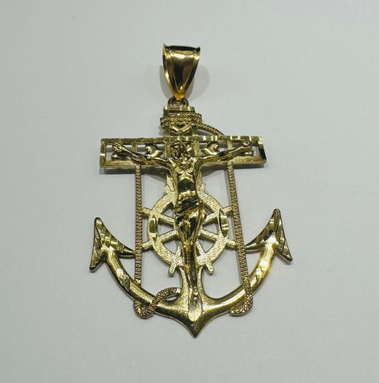 10K GOLD ANCHOR JESUS CROSS PENDANT- WEIGHT: 10.0gm