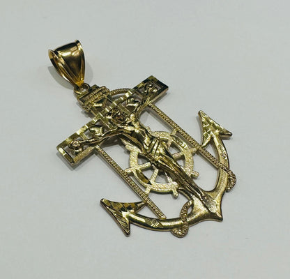 10K GOLD ANCHOR JESUS CROSS PENDANT- WEIGHT: 10.0gm