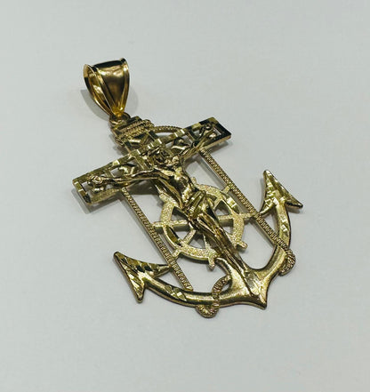 10K GOLD ANCHOR JESUS CROSS PENDANT- WEIGHT: 10.0gm