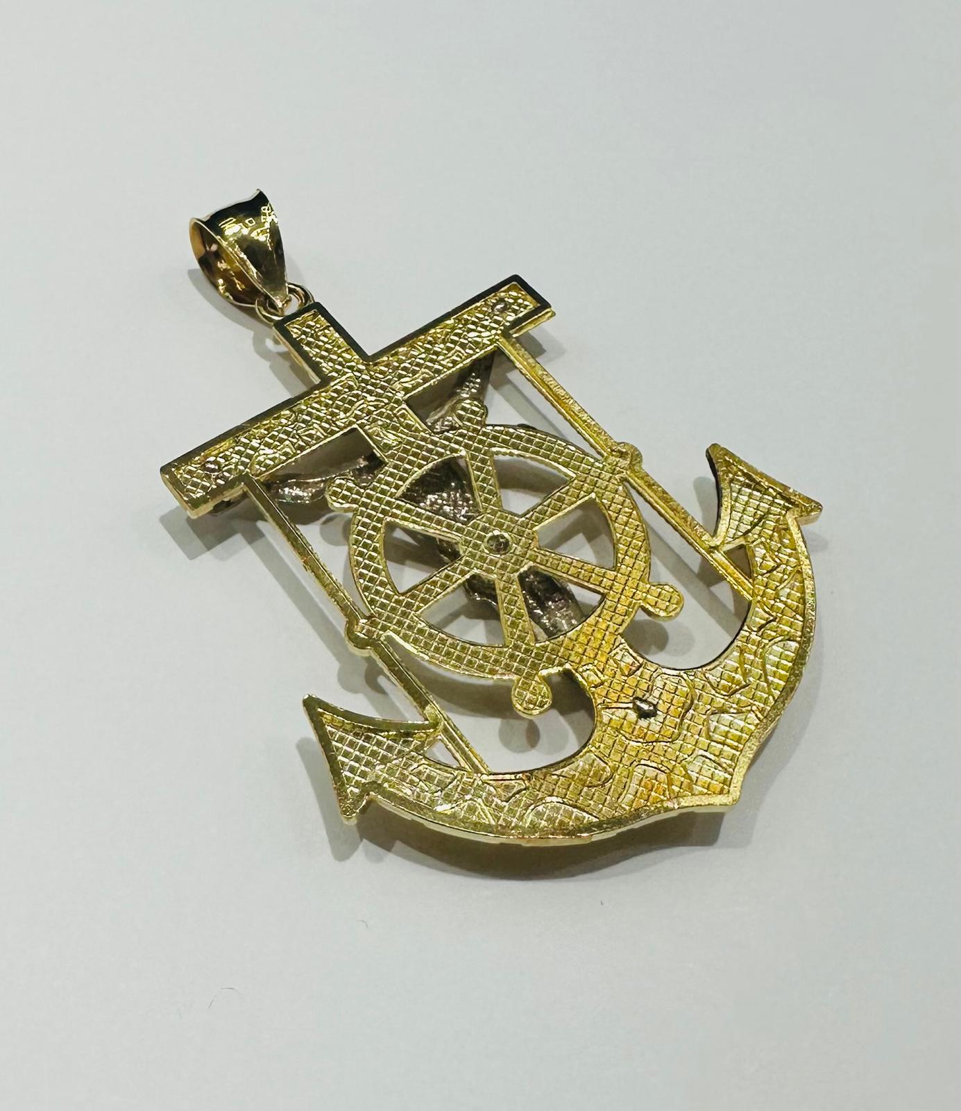 10K GOLD TWO TONED NUGGET ANCHOR JESUS CROSS PENDANT- WEIGHT: 9.1gm
