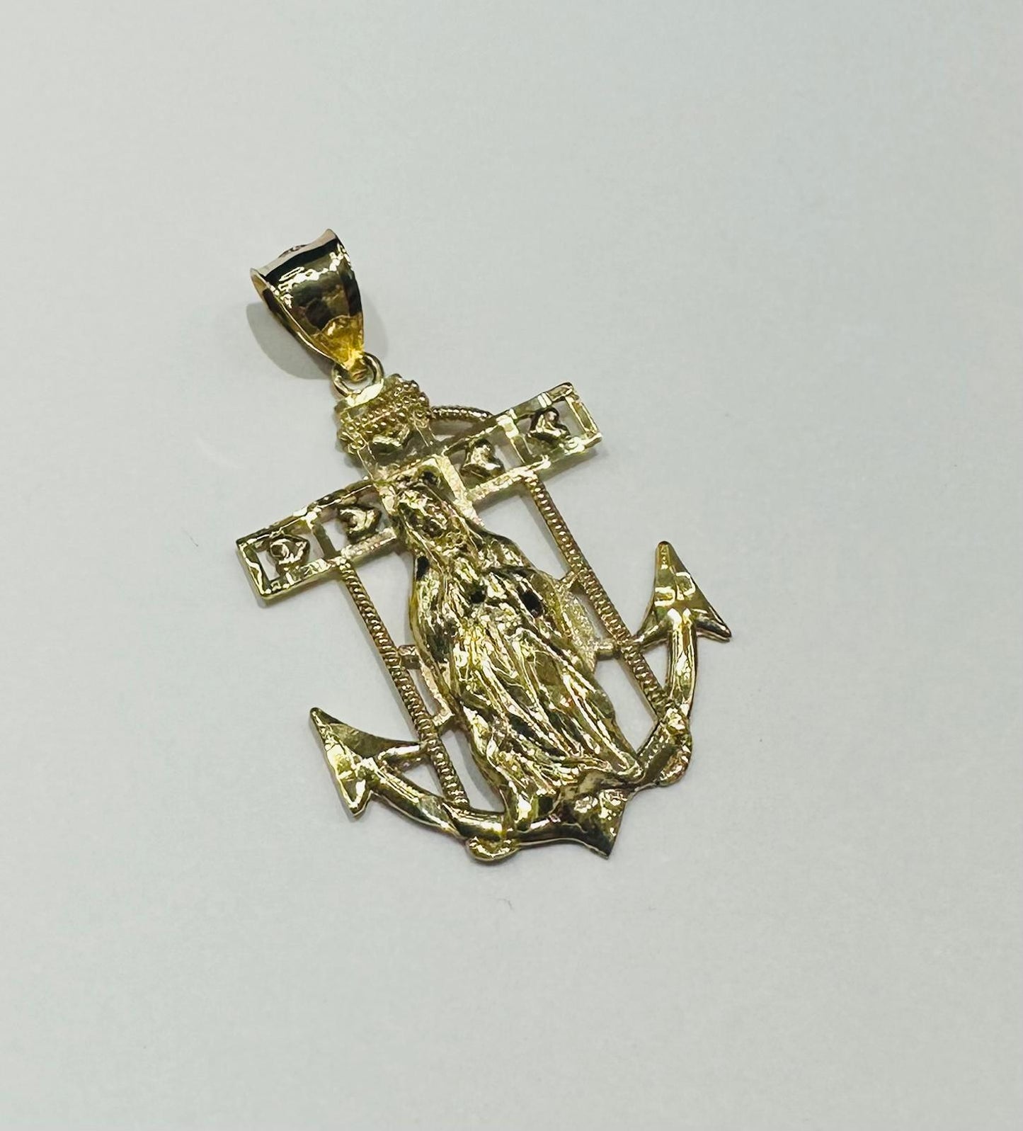 10K GOLD ANCHOR VIRGIN MARY PENDANT- WEIGHT: 3.0gm
