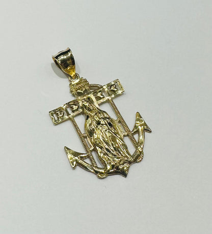 10K GOLD ANCHOR VIRGIN MARY PENDANT- WEIGHT: 3.0gm