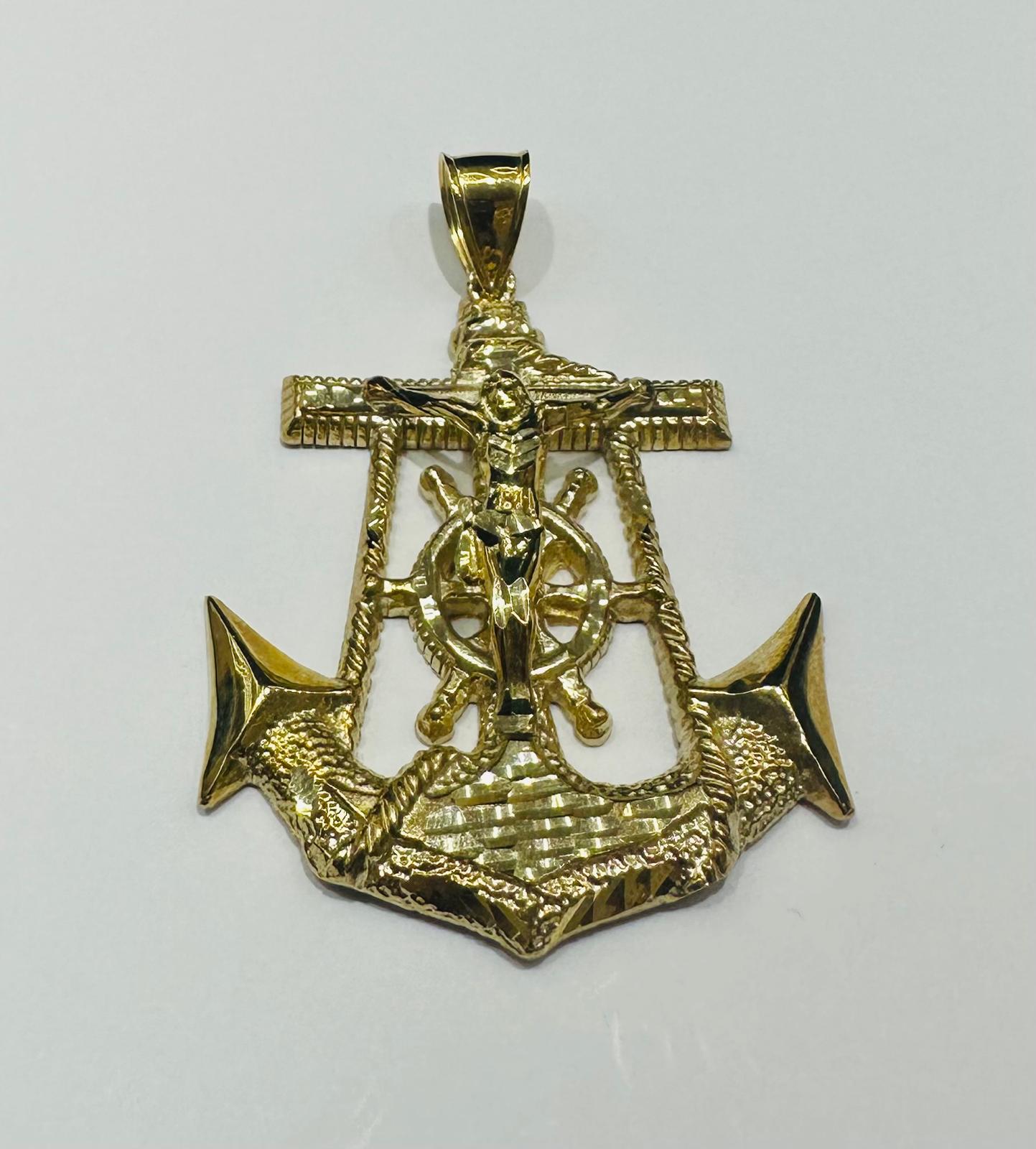 10K GOLD ANCHOR JESUS CROSS PENDANT- WEIGHT: 9.0gm