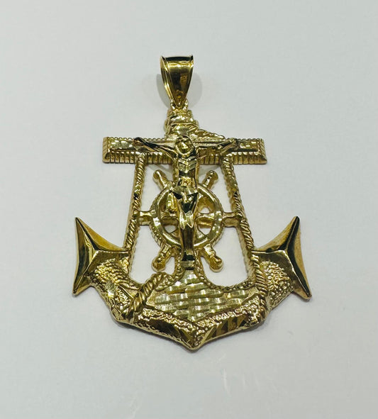 10K GOLD ANCHOR JESUS CROSS PENDANT- WEIGHT: 9.0gm