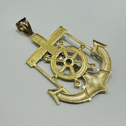 10K GOLD TWO TONED ANCHOR JESUS CROSS PENDANT- WEIGHT: 17.3gm