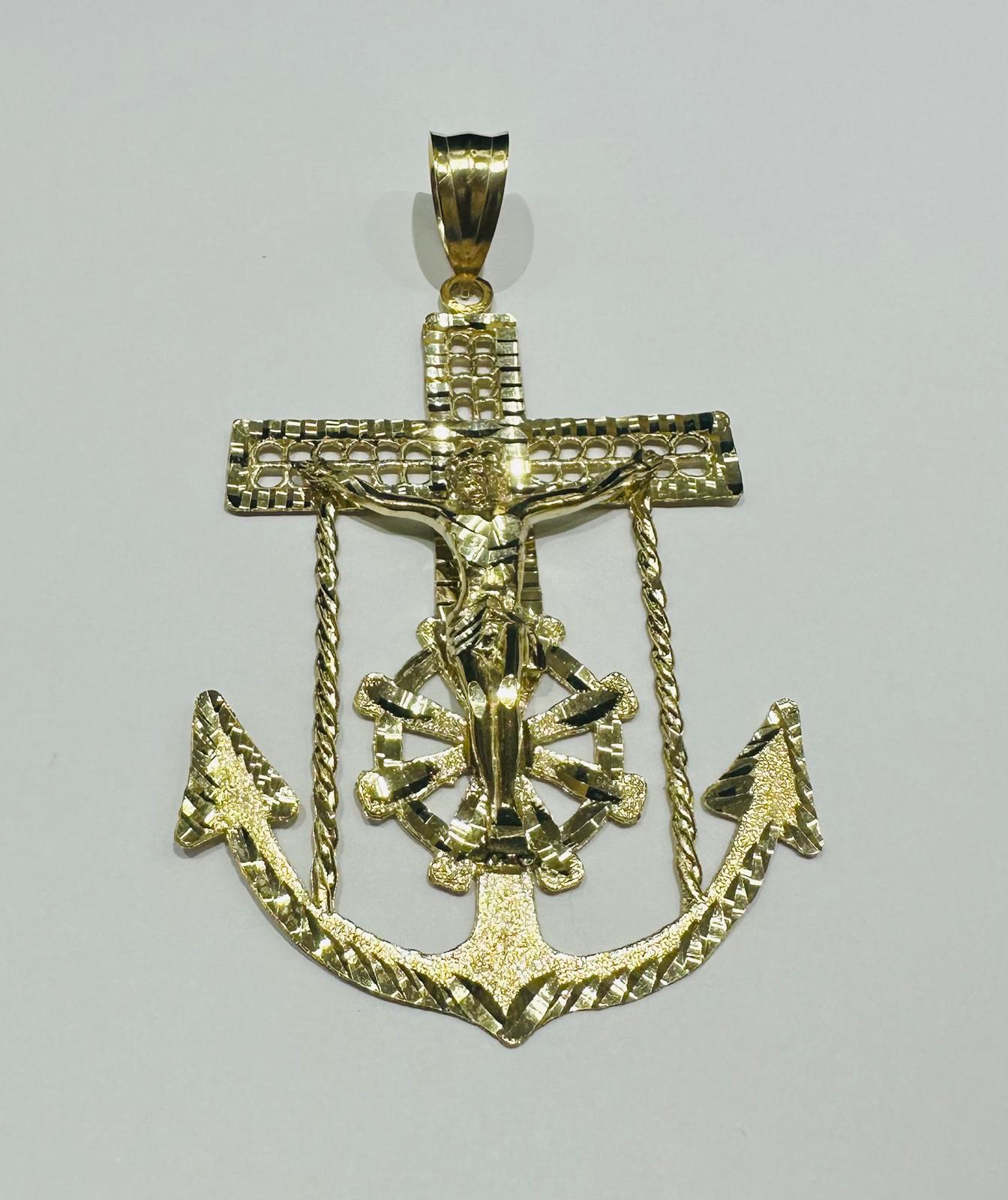 10K GOLD ANCHOR JESUS CROSS PENDANT- WEIGHT: 18.6gm