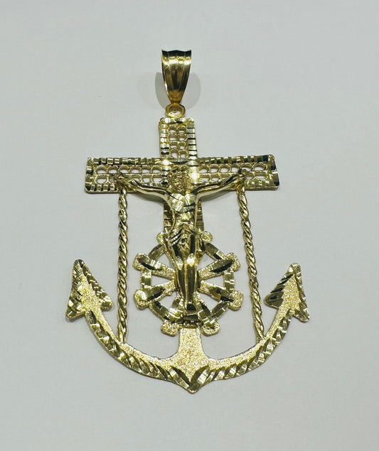 10K GOLD ANCHOR JESUS CROSS PENDANT- WEIGHT: 18.6gm