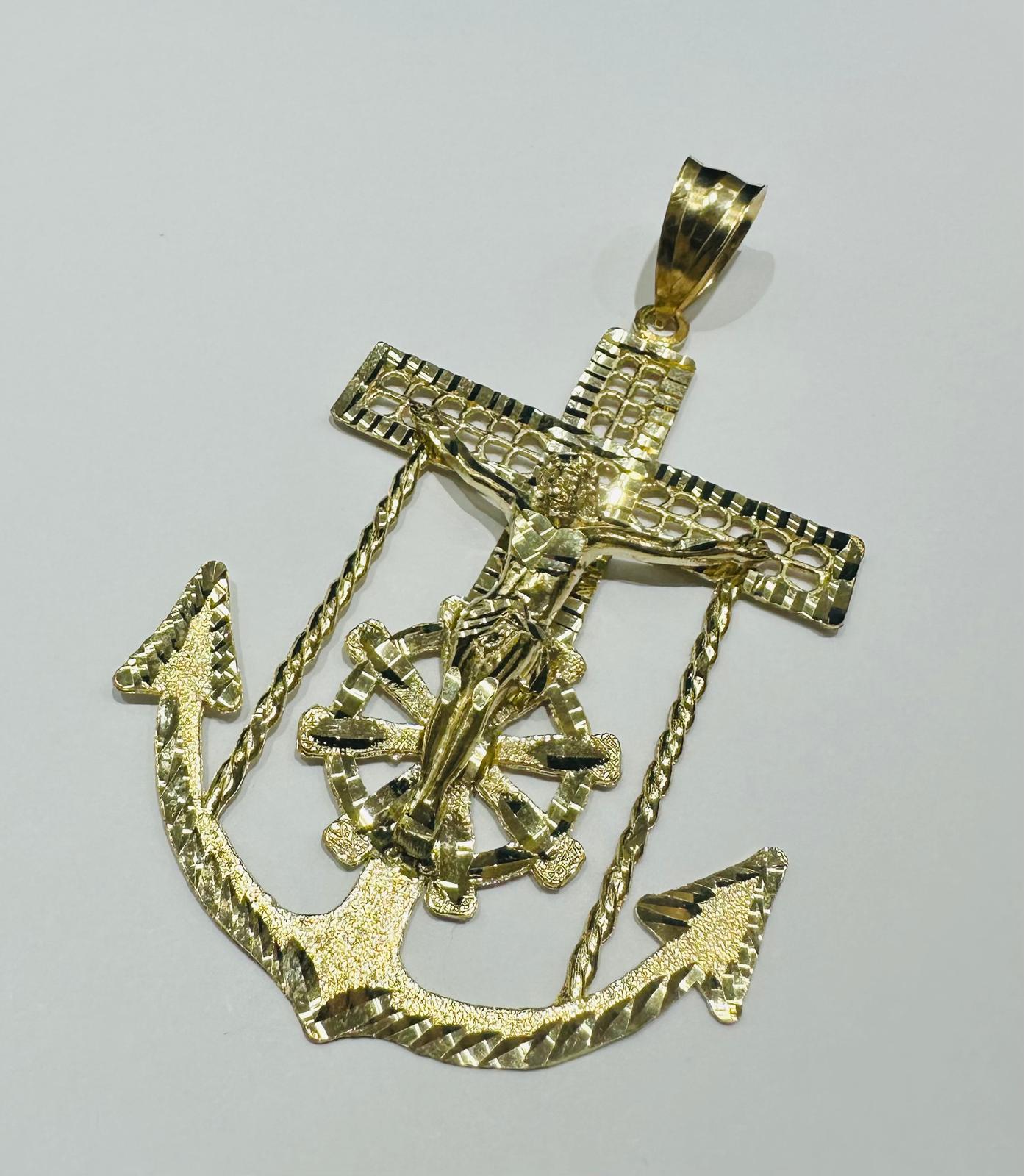 10K GOLD ANCHOR JESUS CROSS PENDANT- WEIGHT: 18.6gm