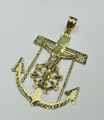 10K GOLD ANCHOR JESUS CROSS PENDANT- WEIGHT: 18.6gm