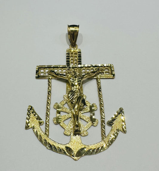 10K GOLD ANCHOR JESUS CROSS PENDANT- WEIGHT: 12.5gm