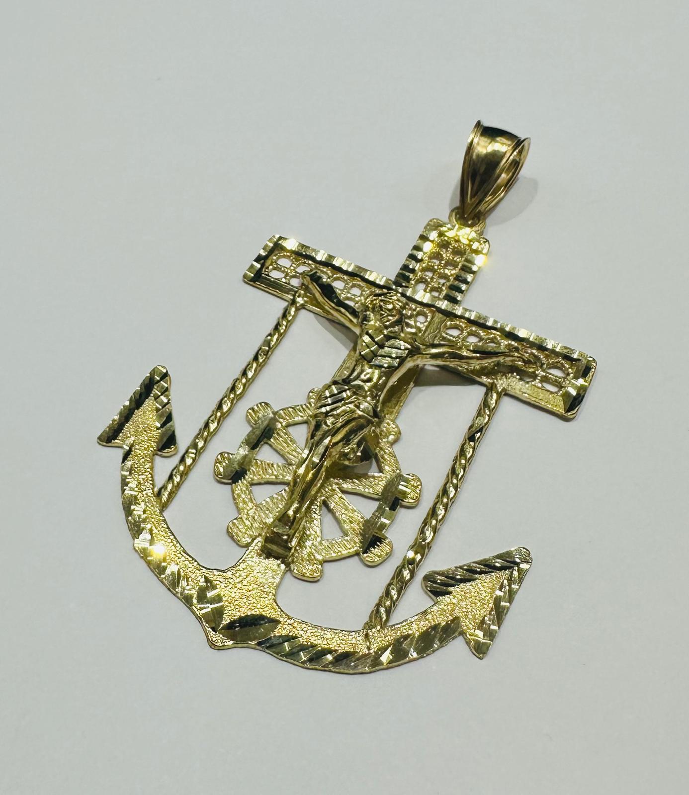 10K GOLD ANCHOR JESUS CROSS PENDANT- WEIGHT: 12.5gm
