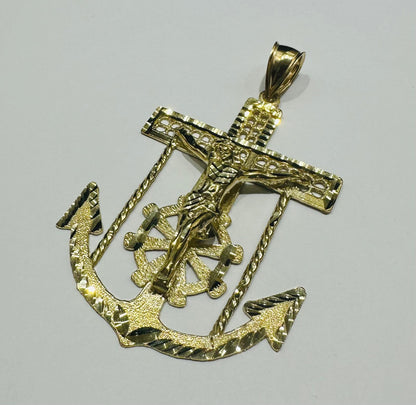 10K GOLD ANCHOR JESUS CROSS PENDANT- WEIGHT: 12.5gm