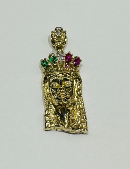 10K GOLD JESUS FACE PENDANT WITH SAPPHIRE STONES- WEIGHT: 6.6gm