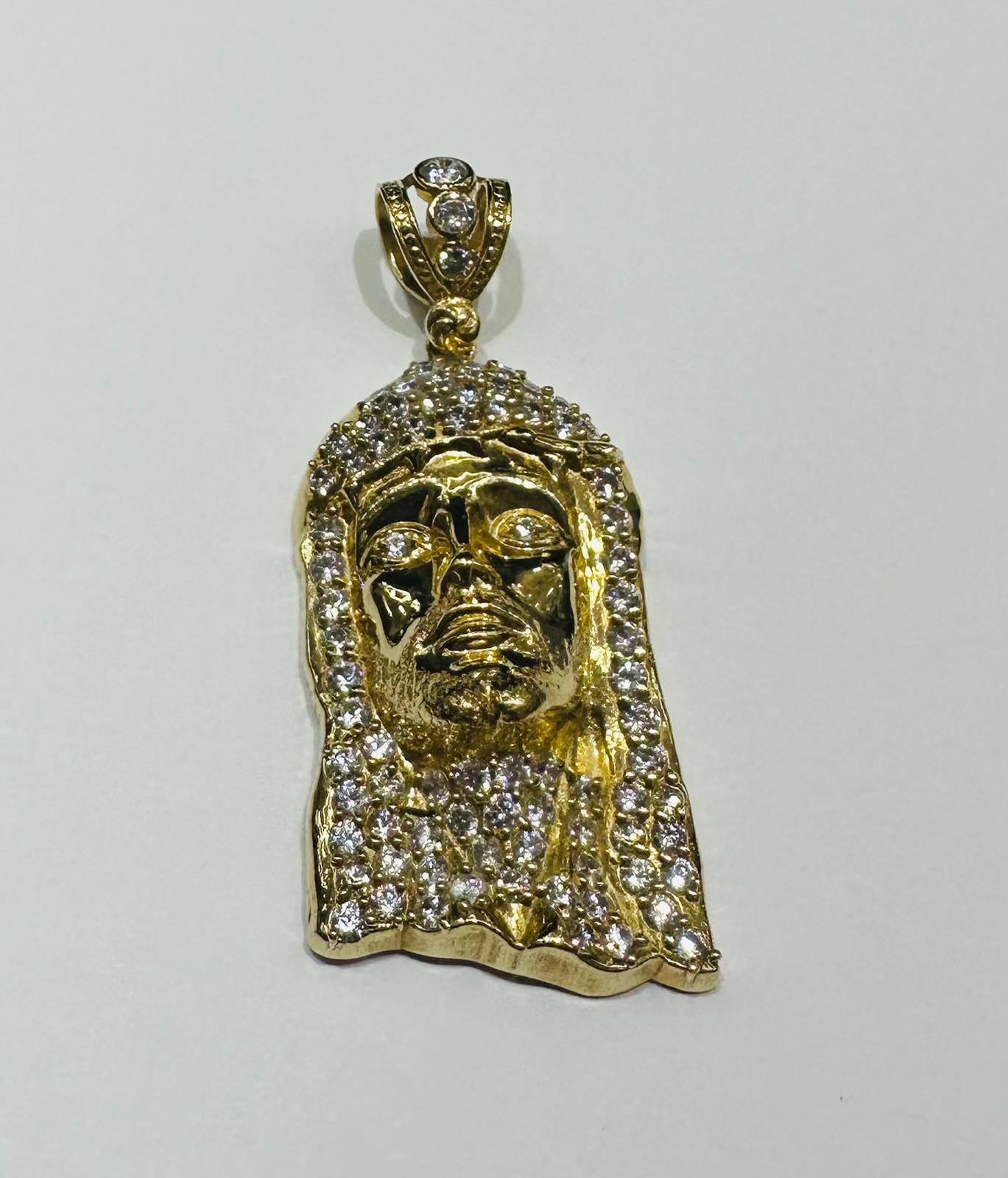 10K GOLD JESUS FACE PENDANT WITH WHITE SAPPHIRE- WEIGHT: 10.5gm
