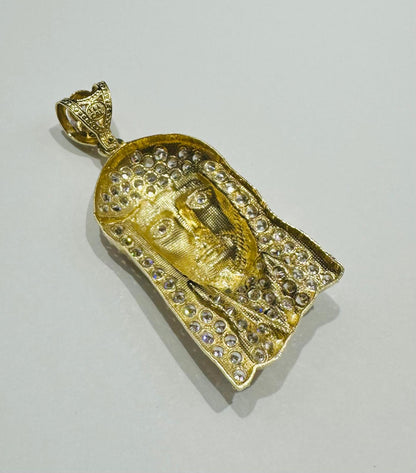 10K GOLD JESUS FACE PENDANT WITH WHITE SAPPHIRE- WEIGHT: 10.5gm