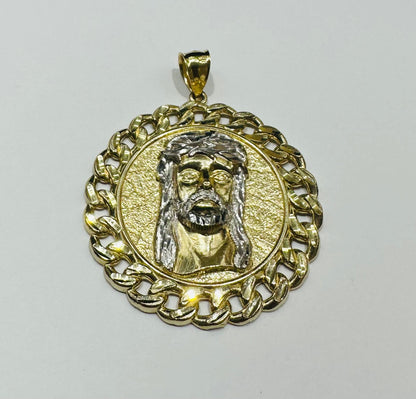 10K GOLD TWO TONED JESUS FACE PENDANT- WEIGHT: 13.3gm